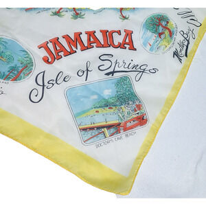 Vtg Jamaica Souvenir Scarf Map Points of Interest Delicate Bright Yellow Border